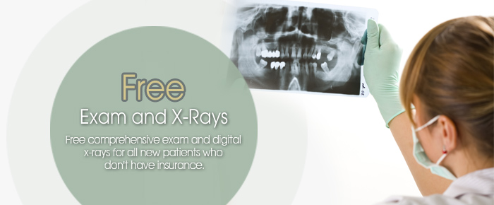 Coupon for free exam and x-rays for new patients without insurance.